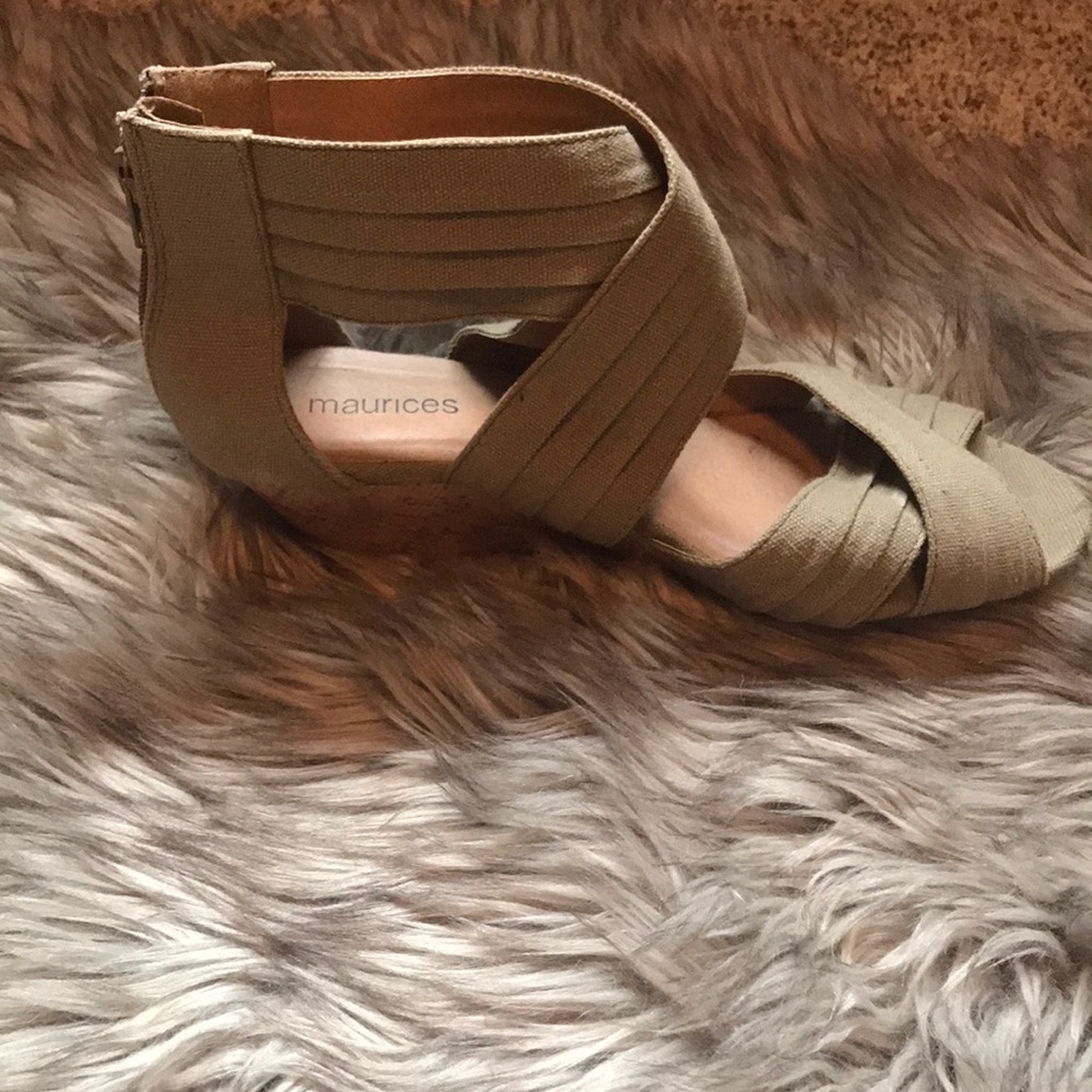 Olive green peep toe wedges